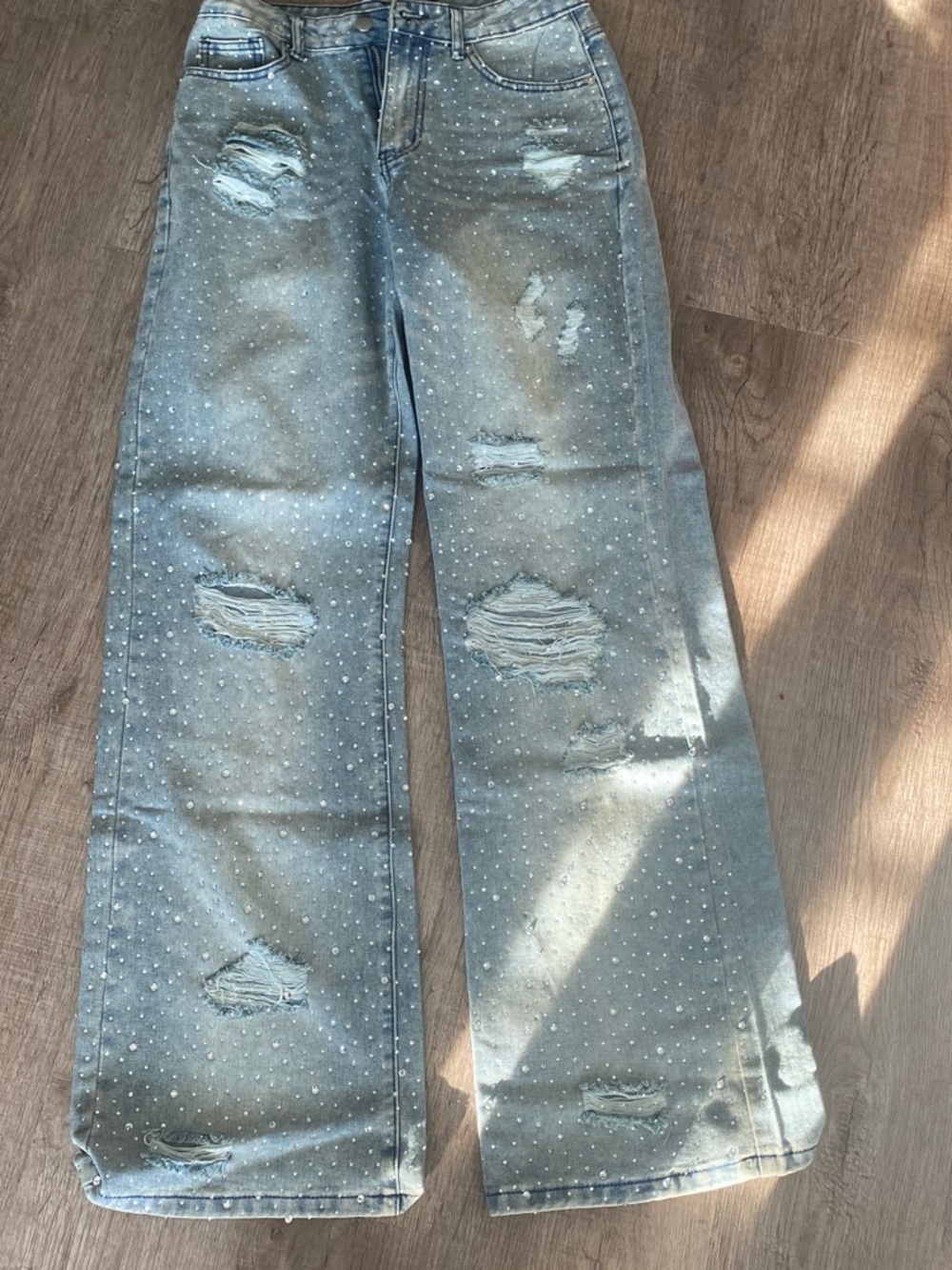 Light Blue Wide-Leg Jeans with rhinestones  worn once or twice